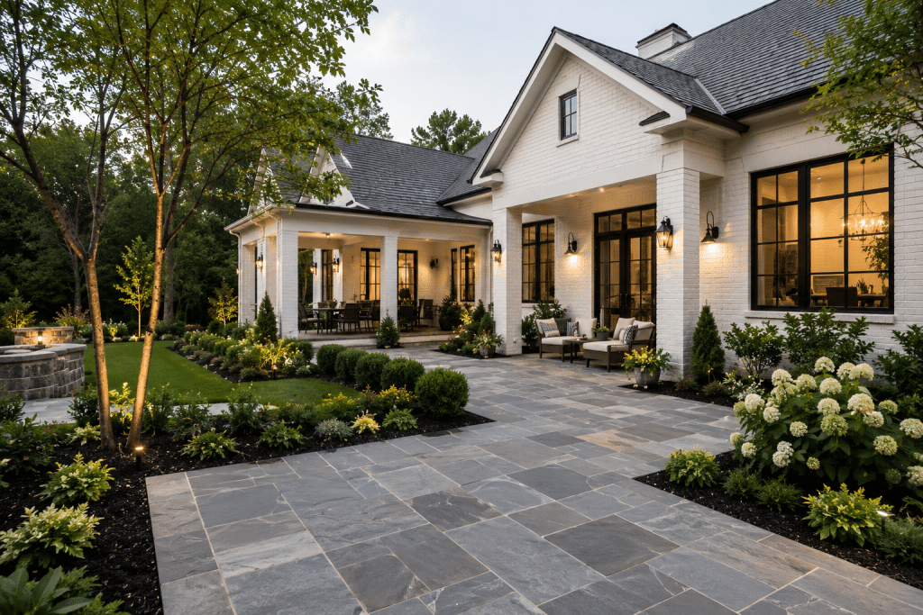 Bluestone patio with modern farmhouse in Georgia